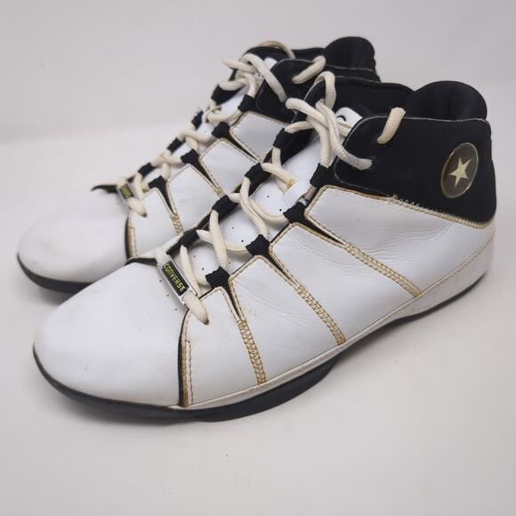 Vintage Converse All Star White Hi Top Leather Shoes Men Size 11 - Picture 1 of 8